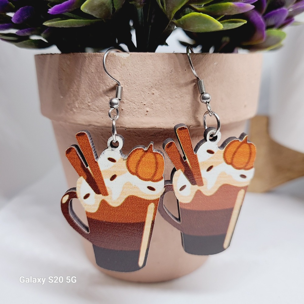 Fall Pumpkin Spice Latte Coffee Earrings Autumn‎ Halloween Thanksgiving NWOT